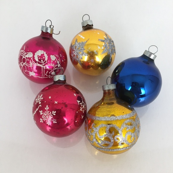 Vintage Shiny Brite Glass Christmas Bulbs Ornaments 4 Mid Century Original Box - Picture 13 of 16